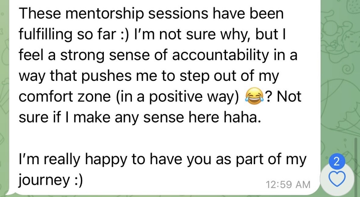 1:1 mentorship testimonial